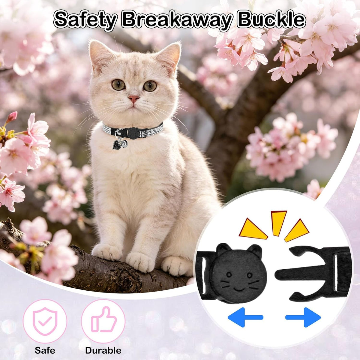 Rhinestone Cat Collar Breakaway, Bling Sparkly Diamond, Black