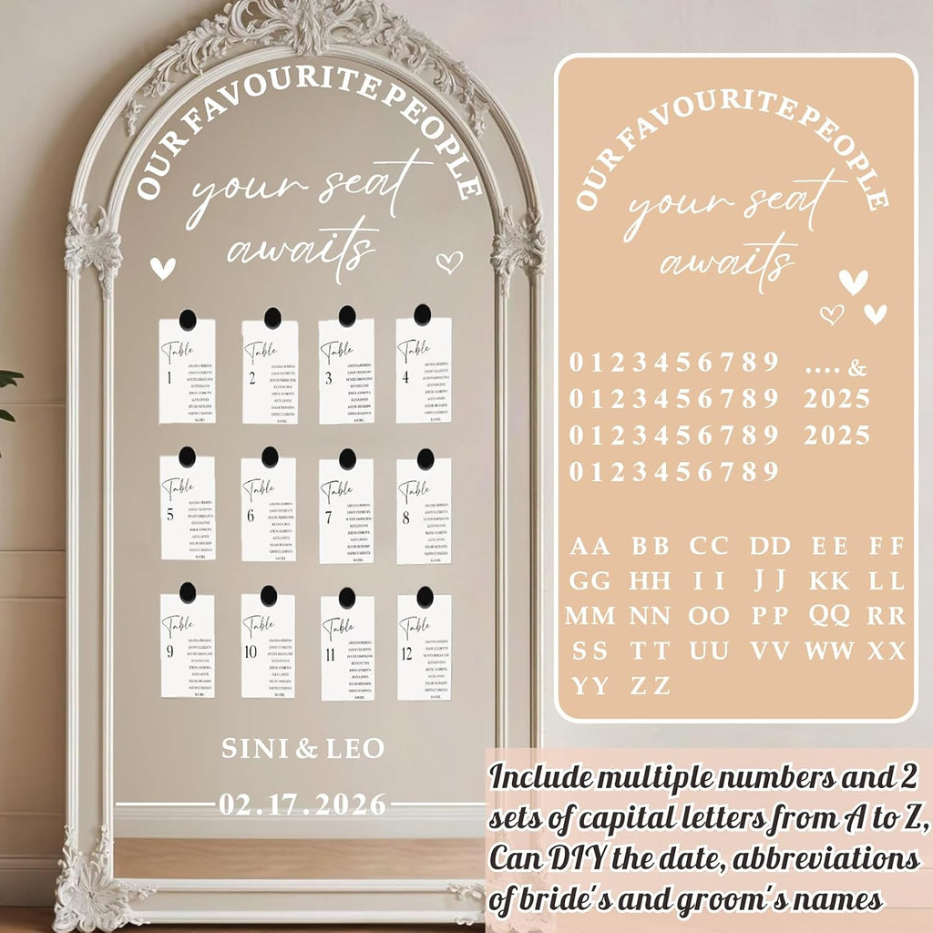 Wedding Welcome Sign for Mirror Seating Chart Decals for Reception Display