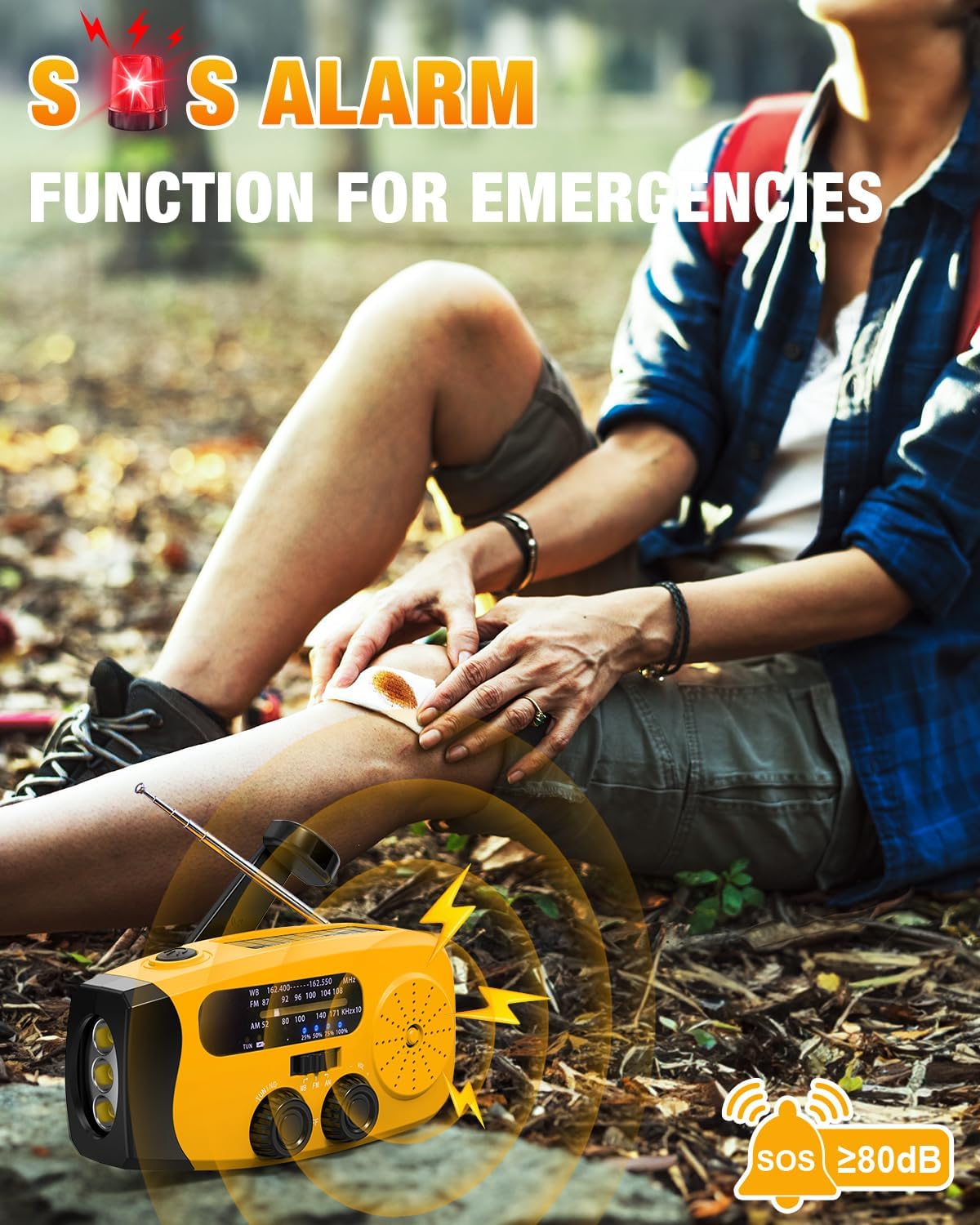 Hand Crank Radio with AM/FM/NOAA Weather Bands,for Emergencies, Camping | 3 LED Flashlights,SOS Function,Solar