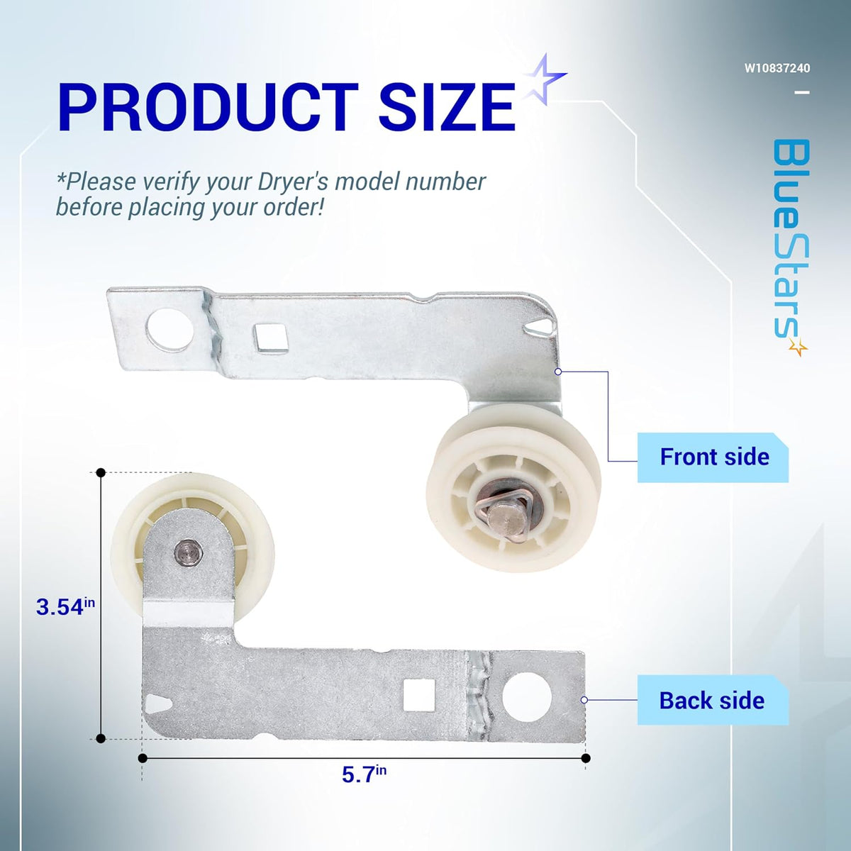 BlueStars Unbreakable W10837240 Dryer Idler Pulley With Bracket for Kenmore
