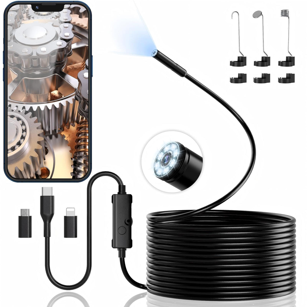 Endoscope Camera with Light, 1920P HD Borescope