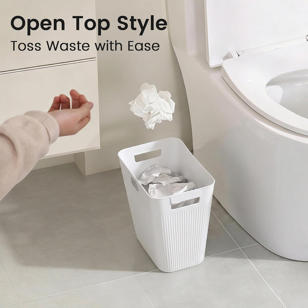 Slim Trash Can 3-Pack, 2.2 Gallon Plastic Wastebasket for Bathroom, Bedroom, Office, Kitchen with 4 Rolls Bags, White