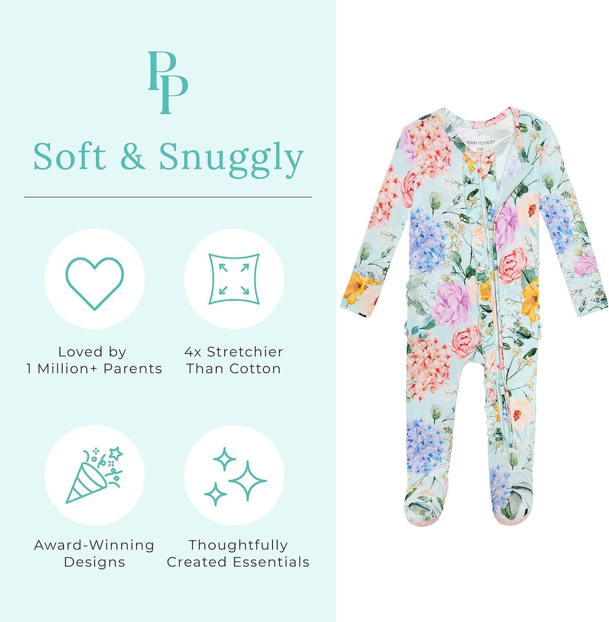 Posh Peanut Footie Pajamas for Baby Girls, Soft Viscose from Bamboo