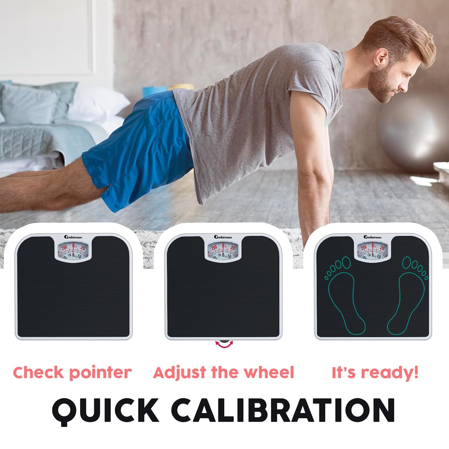 A21 Analog Scales for Body Weight - Up to 300 LB - New - Anti-Skid Rubber Surface + Large Numbers - Analog Bathroom