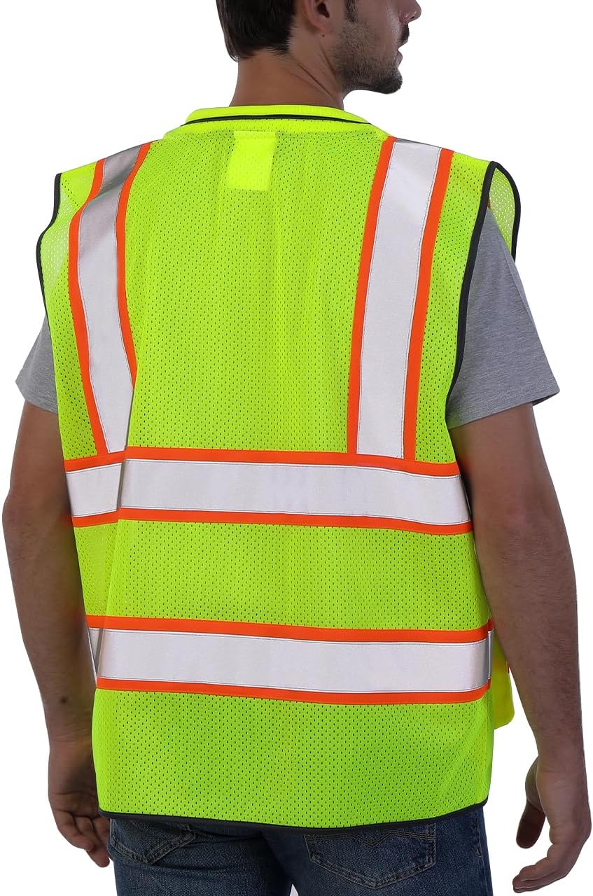 Hi Vis Reflective Safety Vest for Men Women Yellow Mesh/Orange XL | High Visibility Construction Work Vest with