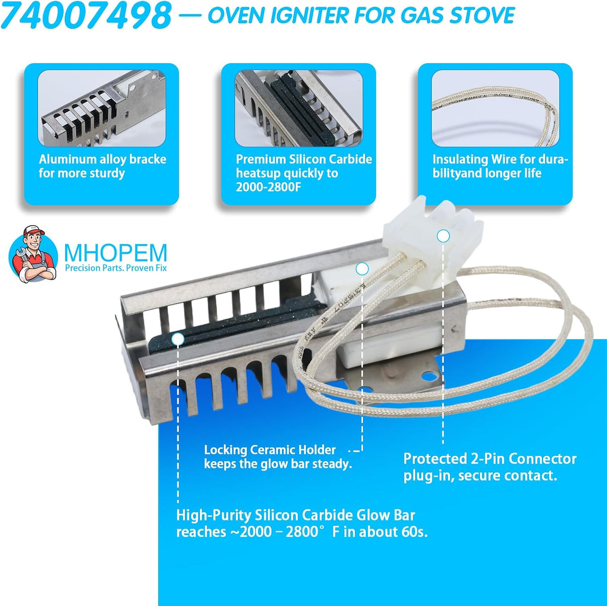 74007498 7432P106-60 AP4096256 Gas Range Oven Igniter Replacement