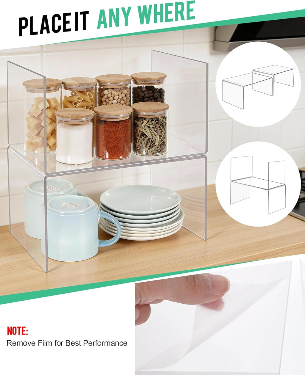Acrylic Cabinet Organizer, Set of 2 Clear Shelf Organizer for Kitchen Pantry Organizers and Storage, Display Cabinet