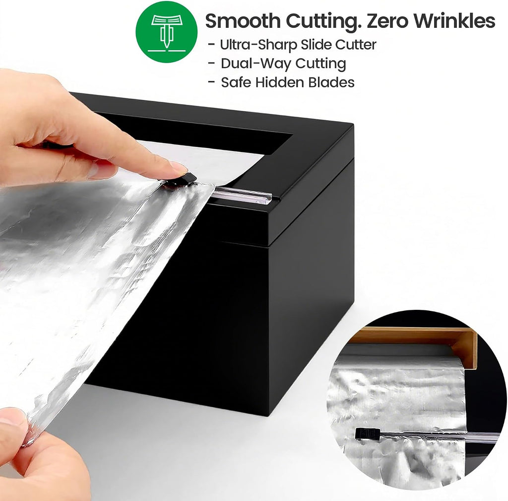 12-Inch Bamboo Plastic Wrap Dispenser with Cutter, Black