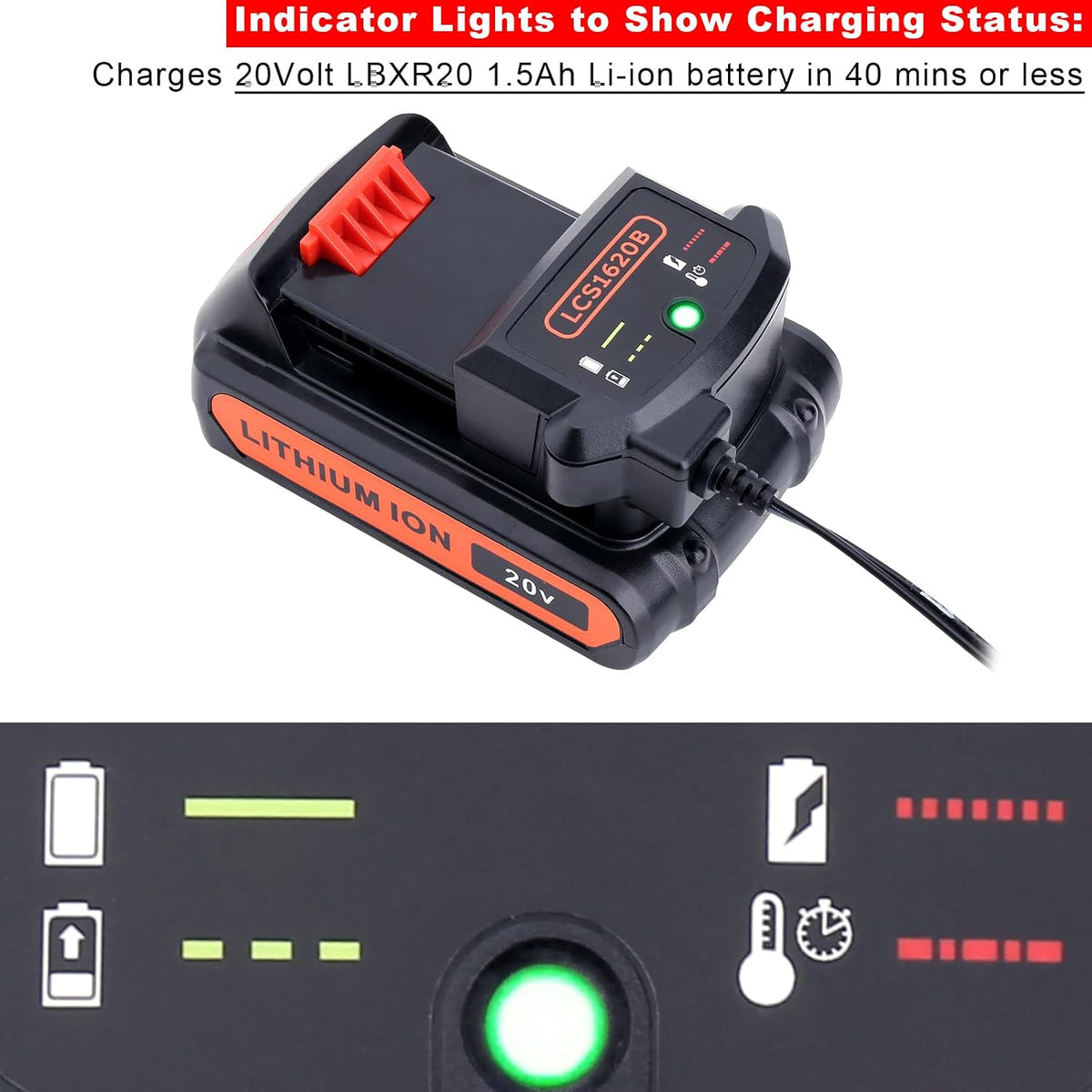 LCS1620B Compatible with Black and Decker 20V MAX Lithium Battery Charger