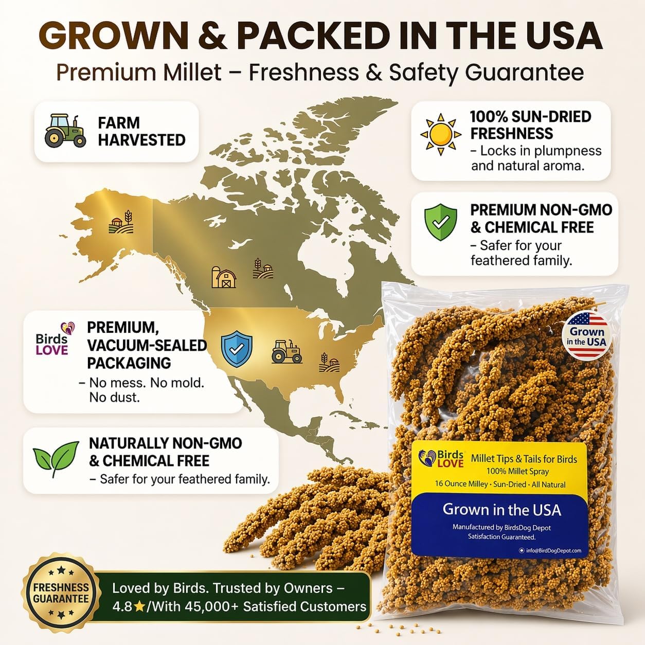 Millet Tips & Tails for Birds – Premium Spray Millet Treat, Grown in the USA – Natural & Healthy Bird Food for