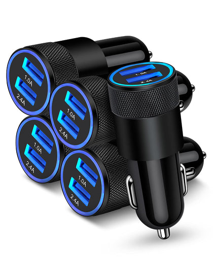 [5pcs] Car Charger Adapter, USB Multi Port Cigarette Lighter Fast Charging Power Block Plug for iPhone 17 16 15 14 13