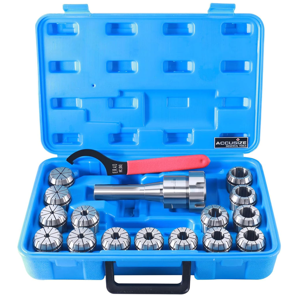 Accusize Industrial Tools ER40 Collet System, R8 Shank, 15 Pcs, 0223-0984