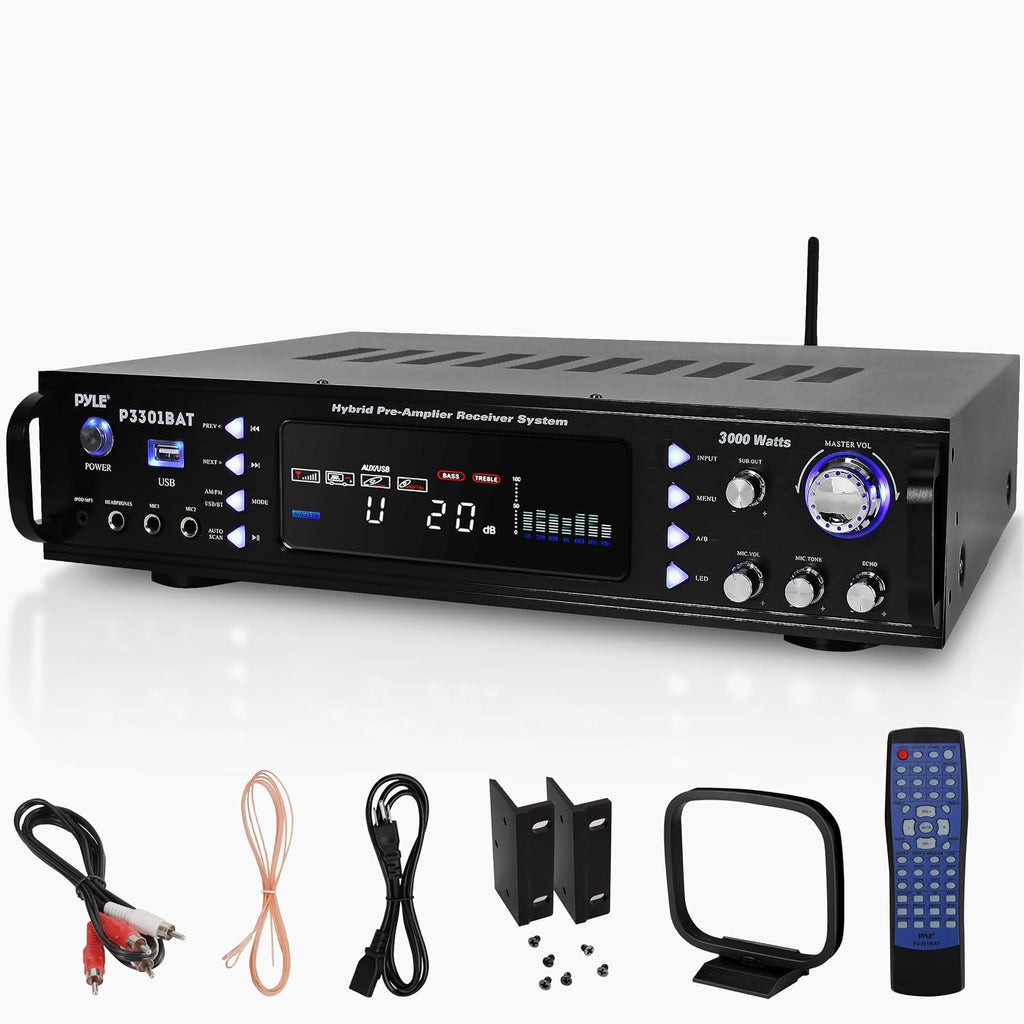 Bluetooth Home Stereo Amplifier - Hybrid Multi-Channel 3000 Watt Power Amplifier Home Audio Receiver System w/ AM/FM