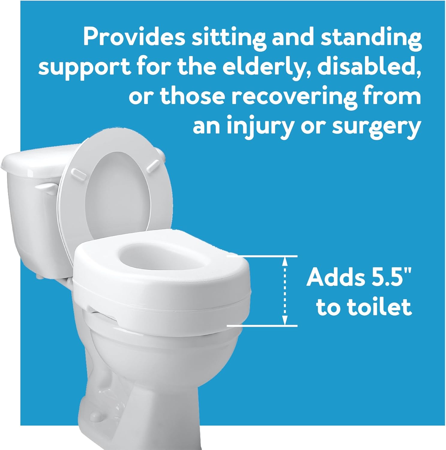 Toilet Seat Riser, Adds 5 Inches of Height, Elevated and Raised Toilet Seat with 300 lbs Capacity, Standard Riser for