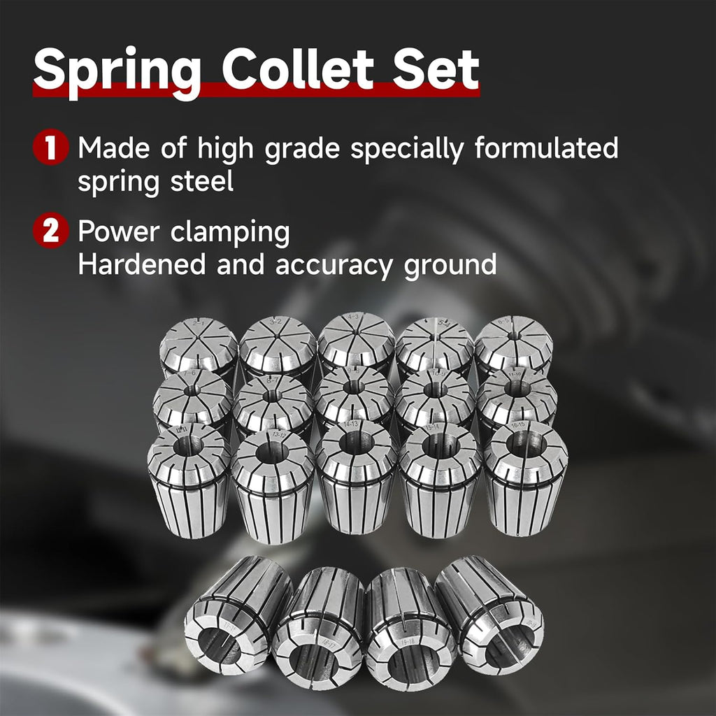 findmall 19Pcs 2-20MM ER32 Spring Collet Set Collet Chuck