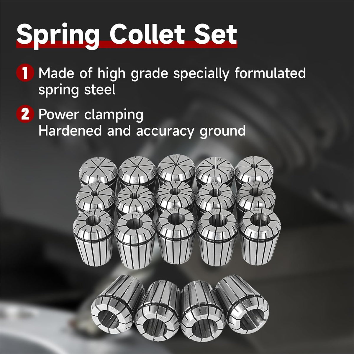 findmall 19Pcs 2-20MM ER32 Spring Collet Set Collet Chuck