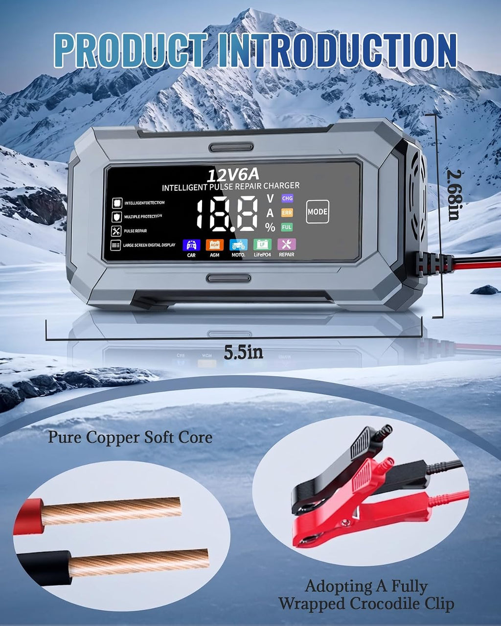 Car Battery Charger Automatic Trickle Charger and Battery Maintainer 12V6A