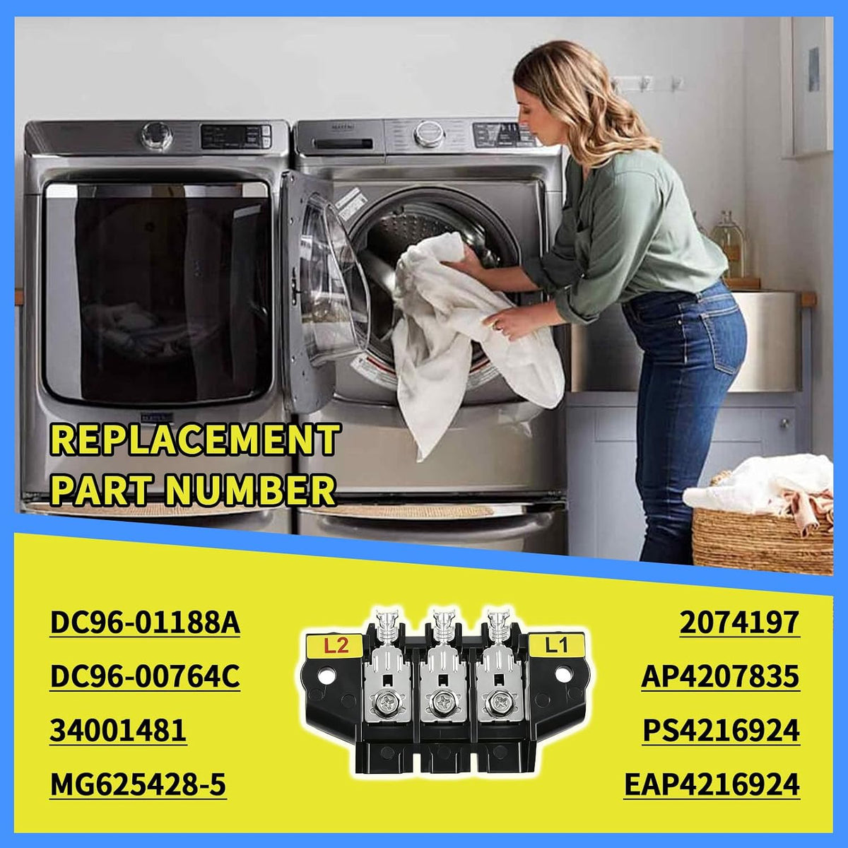 DC96-01188A Dryer Terminal Block Assembly Compatible with Samsung DV448AEP/XAA DVE53BB8700T MDE9700 DV337AEG MDE9700AYW DV42H5200EW/A3 etc Dryer, Replace # 2074197 AP4207835 PS4216924 EAP4216924