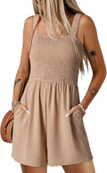 Women's Summer Smocked Rompers Square Neck Loose Shorts Jumpsuits