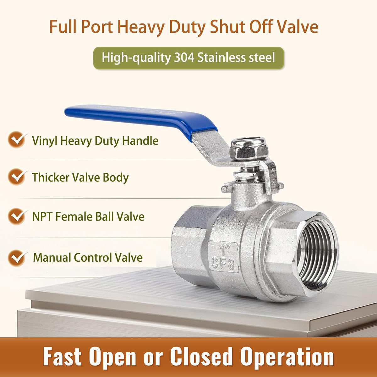 1 inch Ball Valve 2 Pack Full Port Female NPT Thread Shut Off Valve