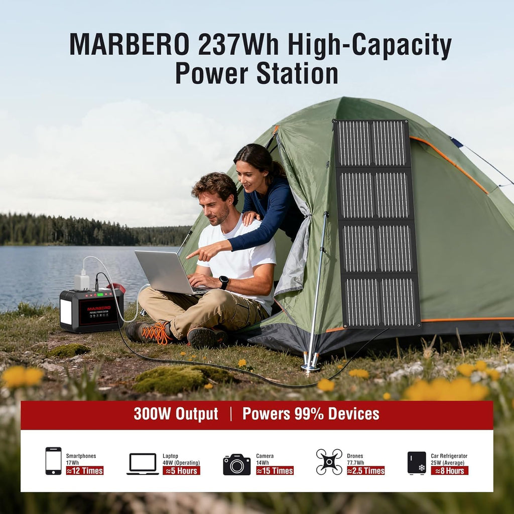 Portable Power Station 300W MARBERO 237Wh Camping Solar Generator Backup Lithium Battery with Pure Sine Wave 110V AC