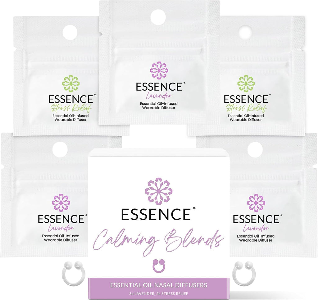 Essence Nasal Diffuser Calming Bundle – Aromatherapy Essential Oil Silicone Nose Rings for Stress & Sleep Support –