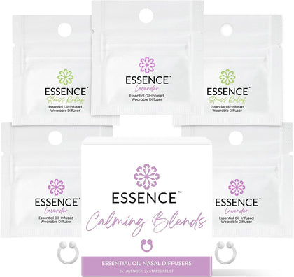 Essence Nasal Diffuser Calming Bundle – Aromatherapy Essential Oil Silicone Nose Rings for Stress & Sleep Support –