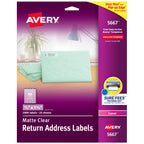Matte Clear Return Address Labels, Sure Feed Technology, Laser, 1/2" x 1-3/4", 2,000 Labels, 5 Packs (5667)