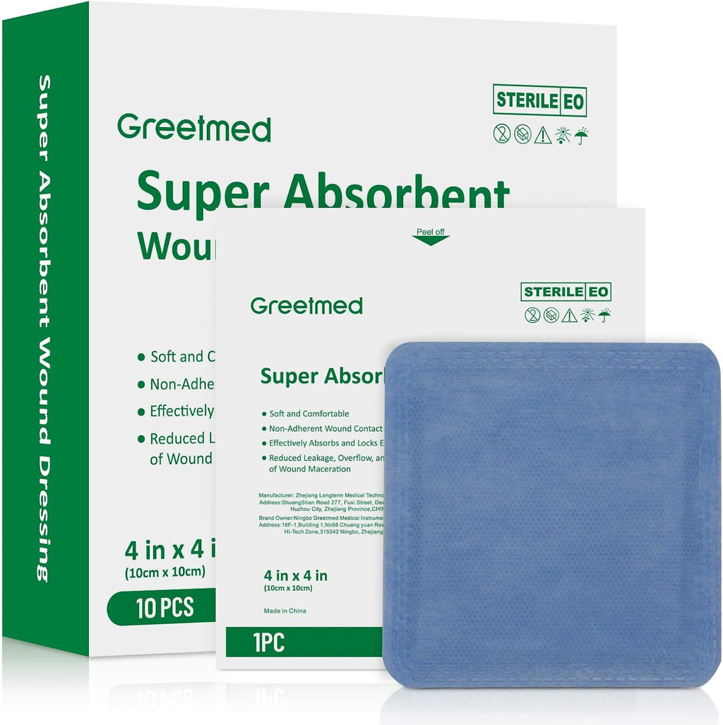 Super Absorbent Wound Dressing 4"x 4" 10 Individual Pack Fast Healing Wound Care Non Stick Bandages Gauze Pads for
