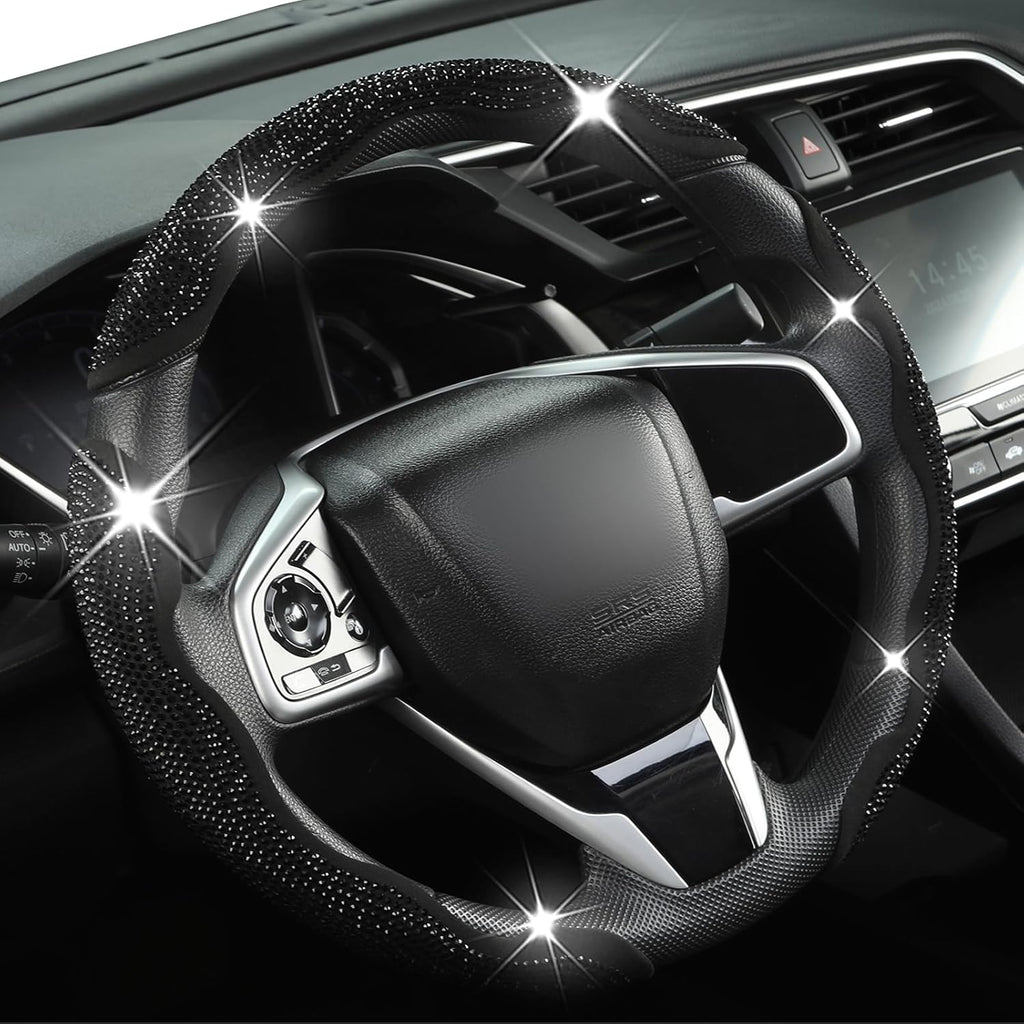 Diamond Bling Car Steering Wheel Cover with Crystal Rhinestones,3PCS Segmented Steering Wheel Protector,Universal for