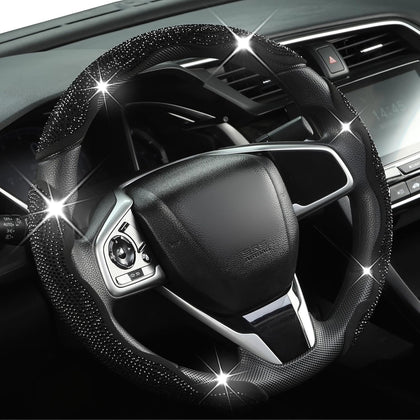 Diamond Bling Car Steering Wheel Cover with Crystal Rhinestones,3PCS Segmented Steering Wheel Protector,Universal for