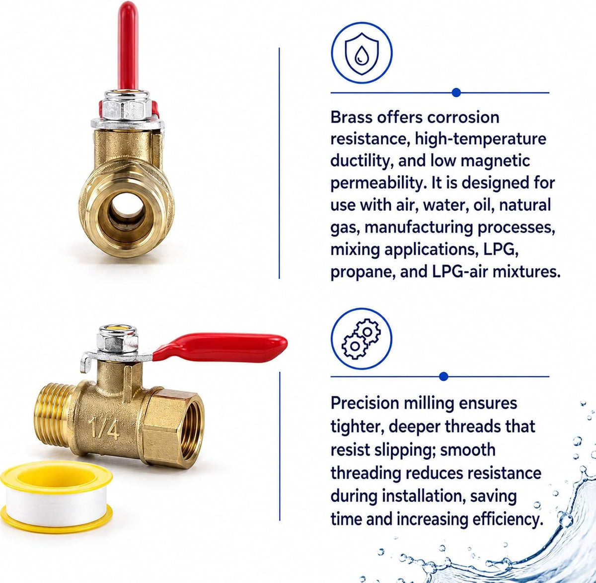 4 Pack 1/4 Inch Ball Valve Heavy Duty Brass Ball NPT Valve Shut Off Switch