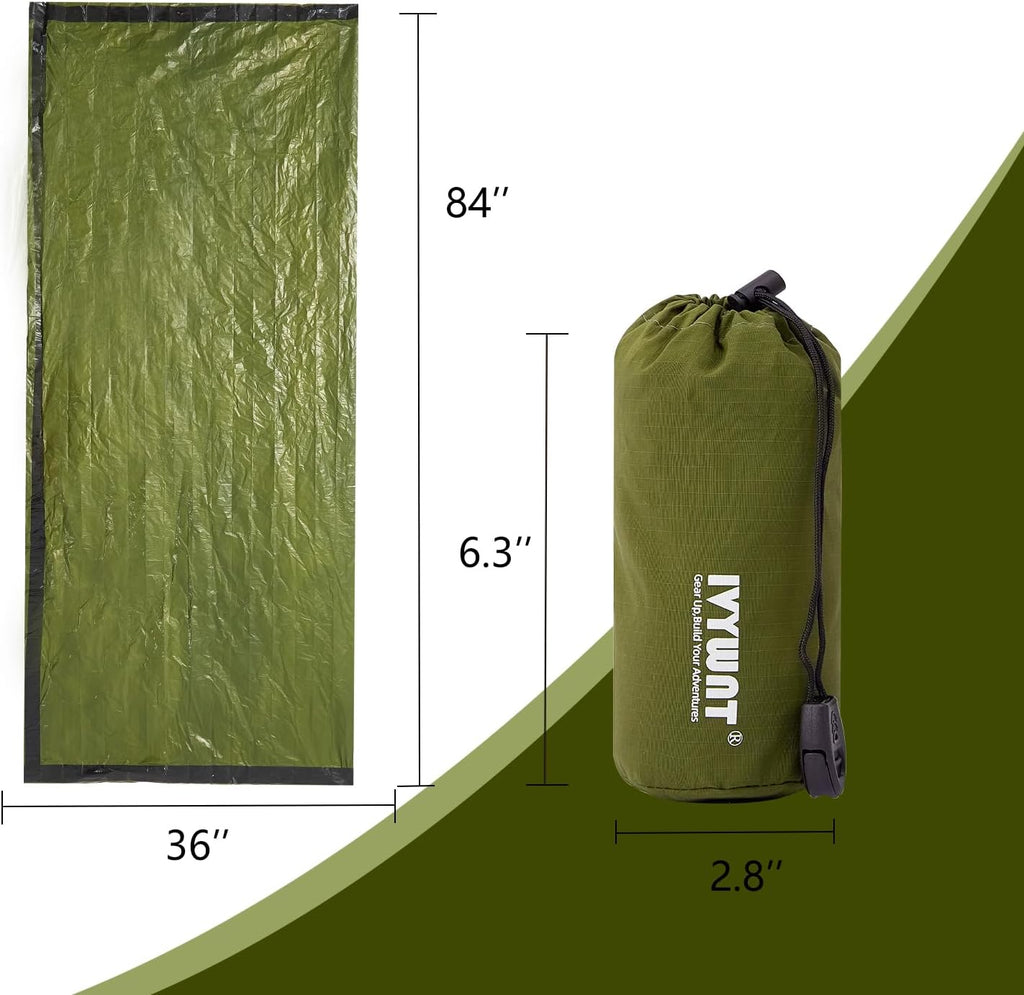 Emergency Sleeping Bag & LED Beanie Hat Set, Waterproof Thermal Mylar Bivy Sack, Portable Survival Gear for Hiking