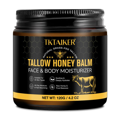 Beef Tallow for Skin, Beef Tallow for Face, Hydrating Tallow Balm with Raw Honey and Beeswax, Grass-Fed Beef Tallow &