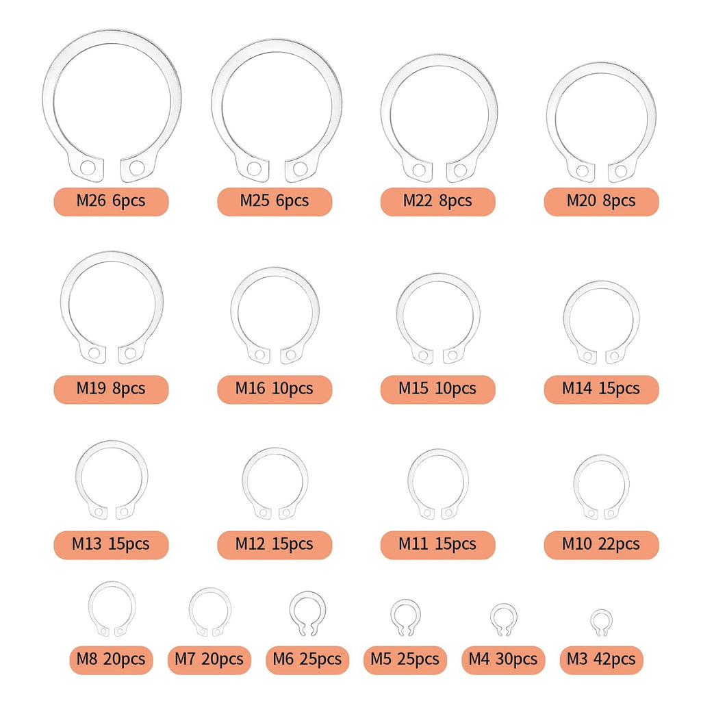 300 Pcs Retaining Ring Kit - Internal & External Snap Rings, 18 Sizes