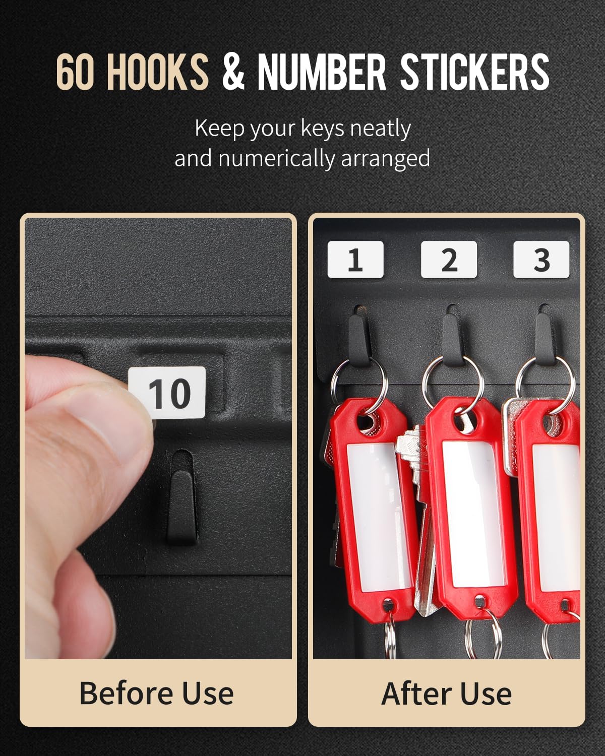 60 Position Key Cabinet with Combination Lock Resettable Black Digital Security Storage Box Steel Key Organizer with