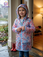 Girls Hooded Printed Rain Jacket Lightweight Water Resistant Raincoat with Zipper