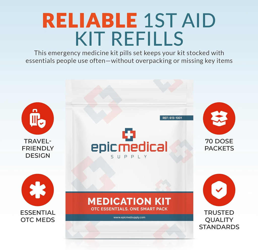 First Aid Kit Medication Refill – 70-Count Unit Dose Packets – Emergency Medicine Kit Pills for 1st Aid Kit Refills