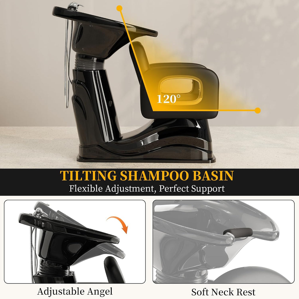 Black and Gold Shampoo Chair, Professional Shampoo Bowl and Chair Set for Salon, Comfortable Barber Backwash Chairs