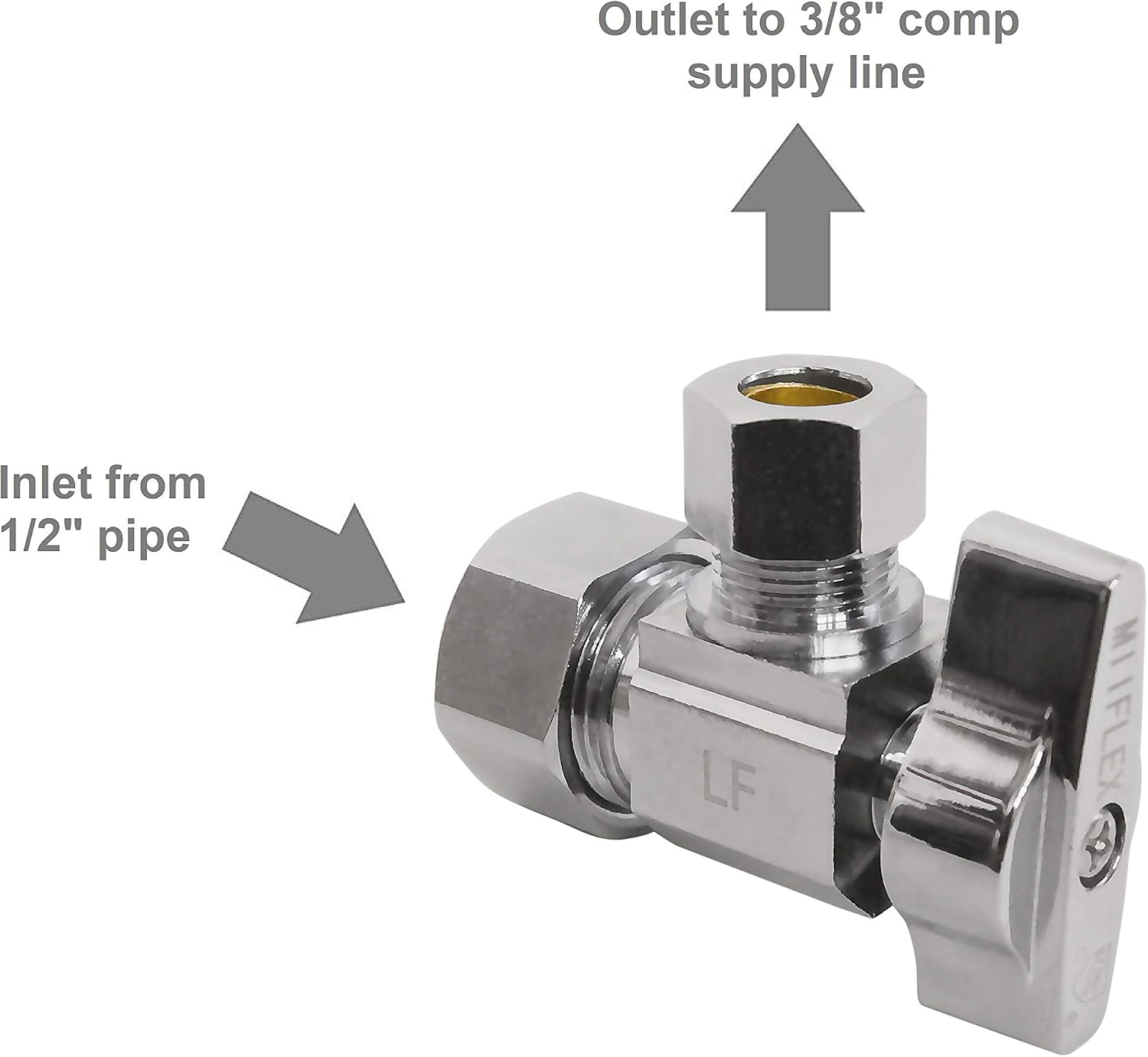 Heavy Duty 1/4 Quarter Turn Angle Shut Off Valve Squared Body 1/2 in. NOM Comp Inlet x 3/8 in. OD Compression Outlet