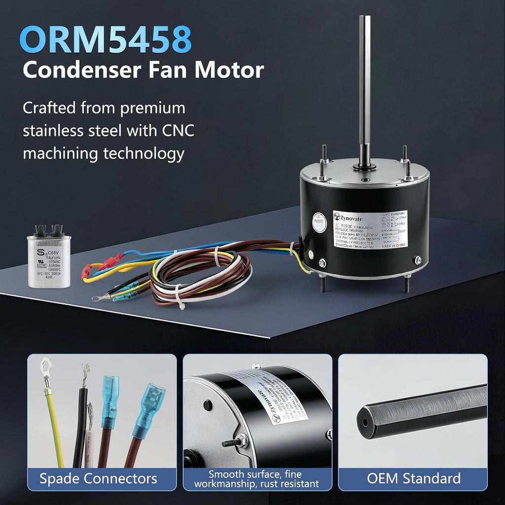 ORM5458 ORM5458B Conderser Fan Motor 1/3 HP 1075 RPM 208-230V 2A 48Y Frame | Ball Bearing AC Condenser Fan Motor for