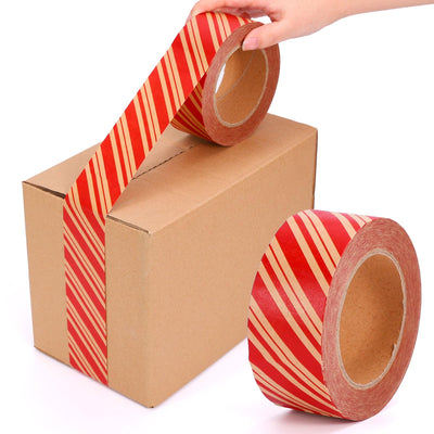 55 Yard Christmas Kraft Paper Packing Tape Waterproof Shipping Tape Red Xmas Candy Striped Gift Wrapping Tapes for