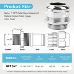 1" NPT Nickel-Plated Copper Waterproof Cable Gland - 2 Pack