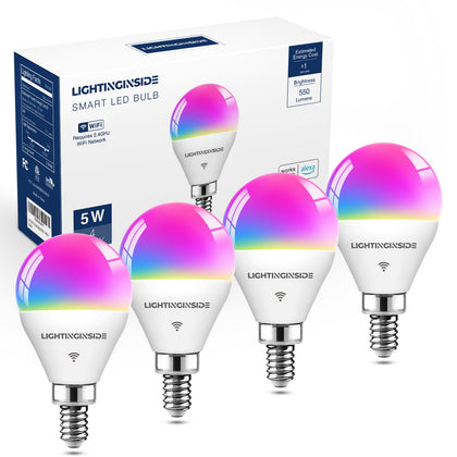 E12 Smart Light Bulbs Work with Alexa/Google Home, 4PCS