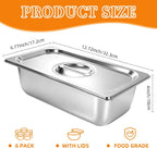 1/3 Size Hotel Pans with Lids, (6 PK) Stainless Steel Food Pans