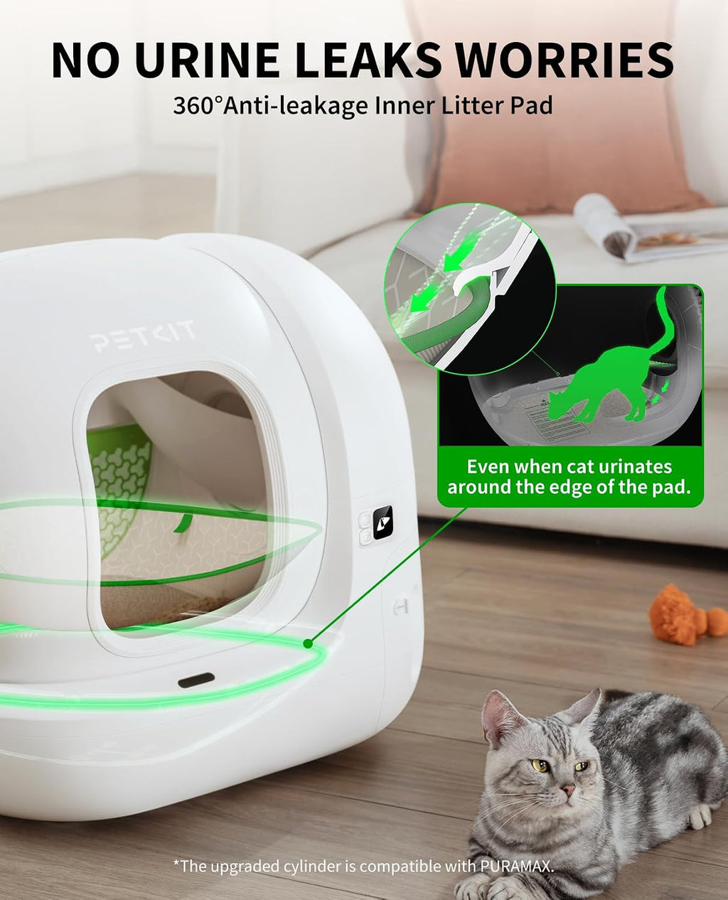 Upgraded Automatic Cat Litter Box 2-Way Odor Remover & 20 Trash Bags,App Control Smart Robot with Anti-Scratch Inner