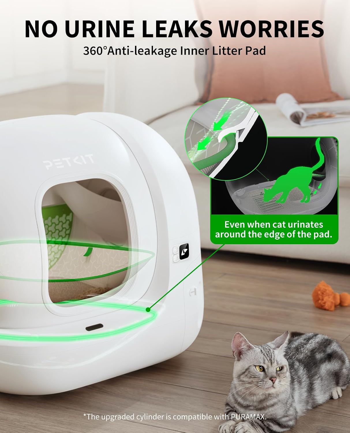 Upgraded Automatic Cat Litter Box 2-Way Odor Remover & 20 Trash Bags,App Control Smart Robot with Anti-Scratch Inner