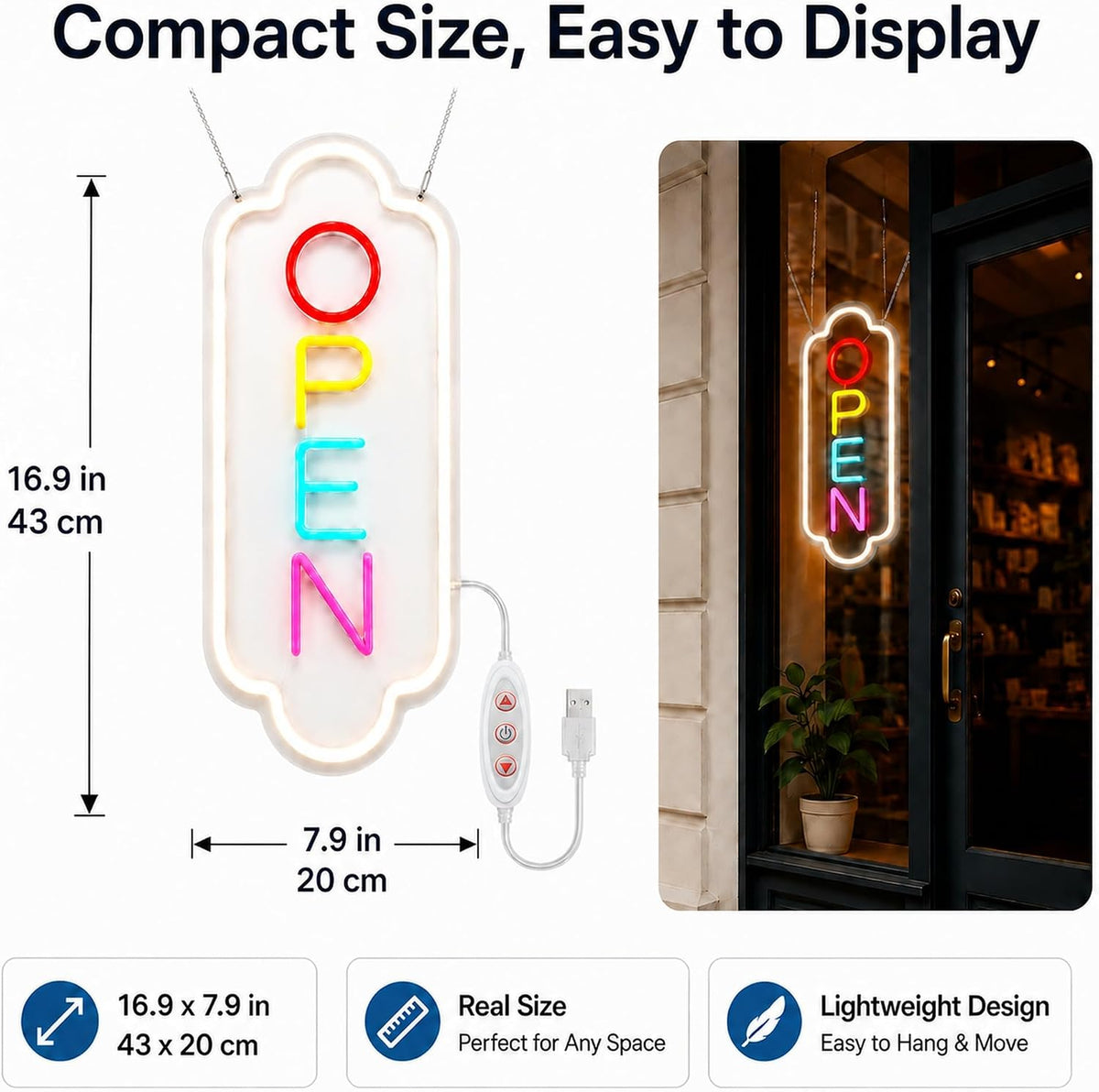 Open Sign for Business:LED Neon Window Sign for Storefronts
