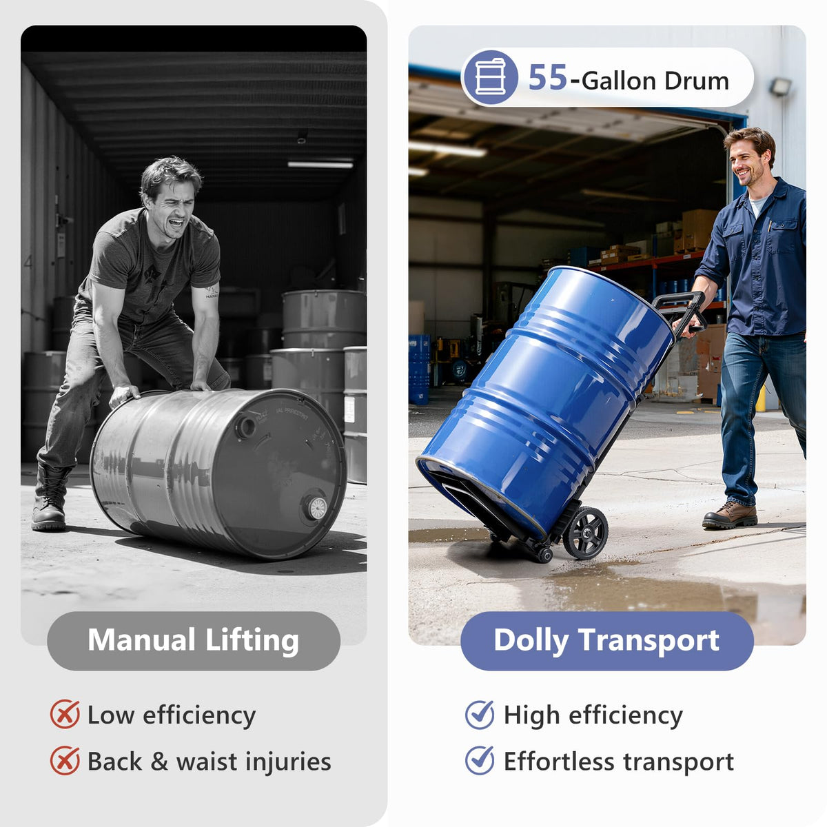 600LB 55-Gallon Drum Dolly, Heavy Duty Carts with Wheels