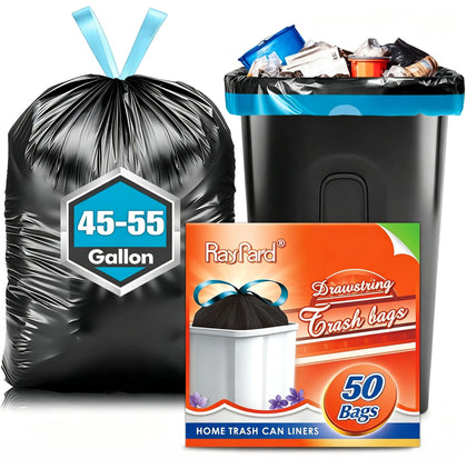 55 Gallon Extra Large Drawstring Trash Bags 50 Counts, 45,50,55 Gal Heavy Duty Commercial Garbage Bags, Lawn & Leaf
